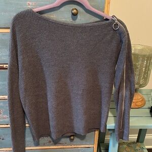 Bar III Gray Off-the-Shoulder Sweater with Zip Accent. Sz small